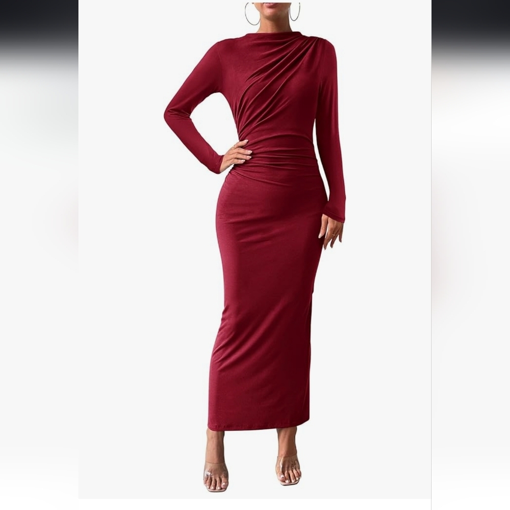 Elegant Long Sleeve Red Dress
